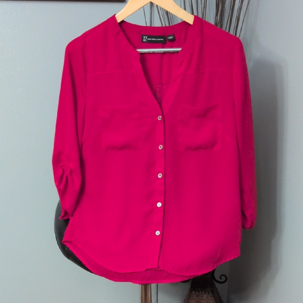 New York & Company Red Button-Up Blouse